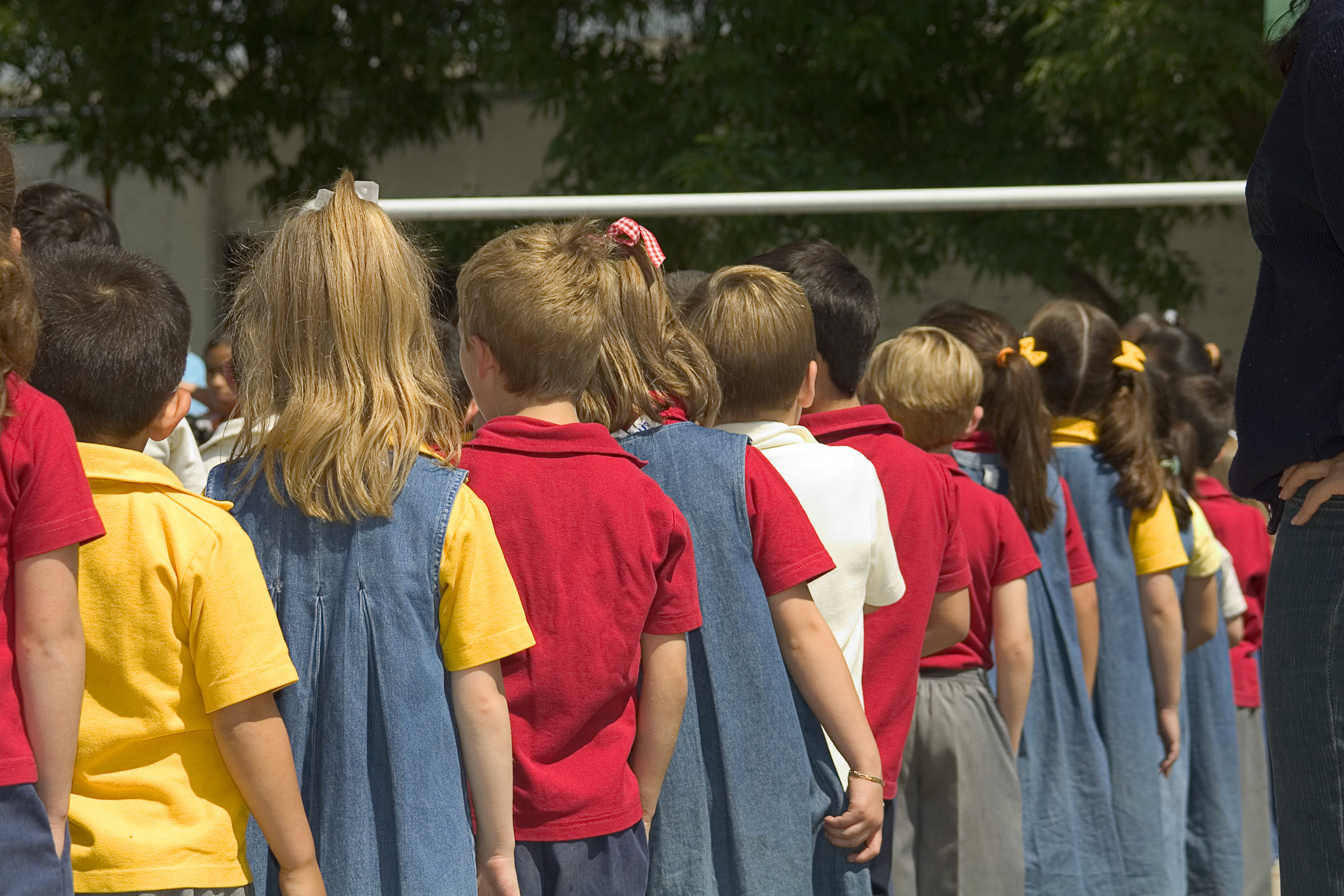 Children standing in line at school